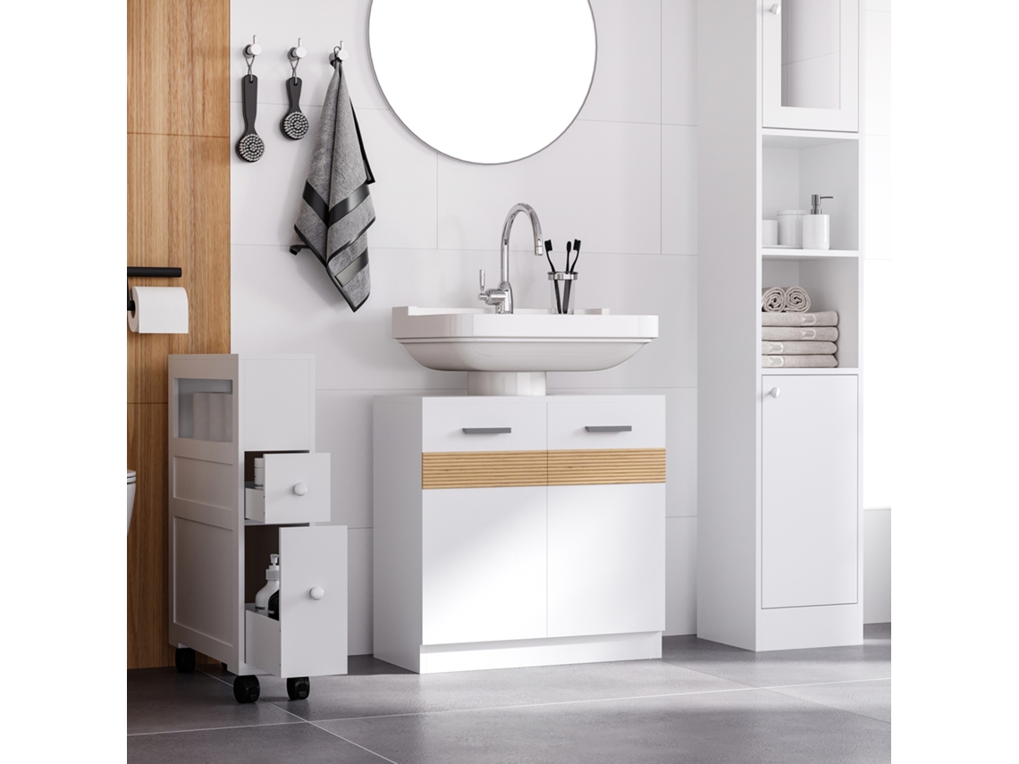 Móvel P/ Lavatório Pousar Armário C.banho Madeira Com 2 Portas E Prateleira Interior Moderno 60x30x60.5cm Branco