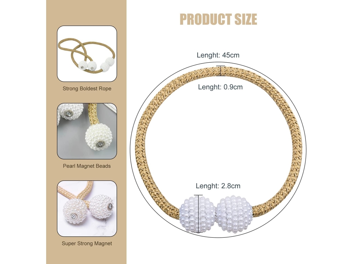 Conjunto De 4 Prendedores De Cortina Magnéticos Com Bolinhas Magnéticas