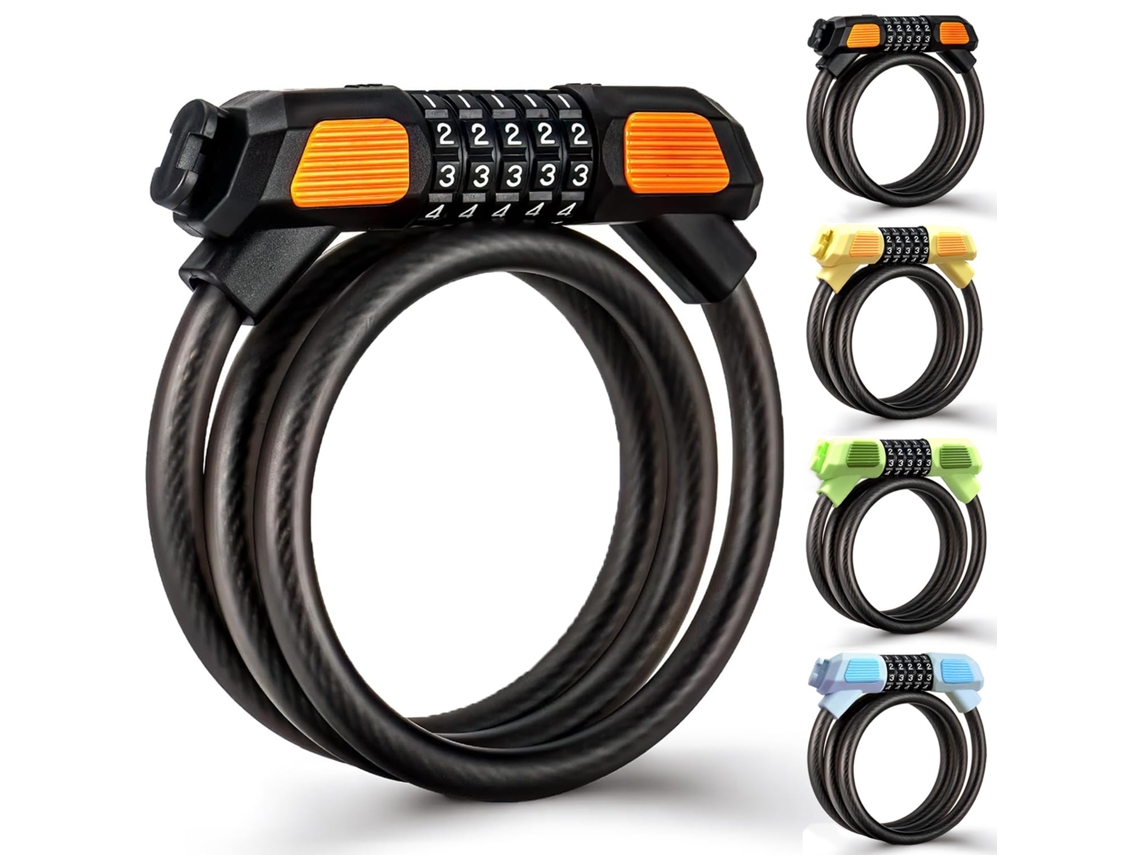 Cadeado De Bicicleta Reforçado, Cadeado De Cabo Com Combinação, 120 Cm, Acabamento Fosco De Alta Segurança. Aquaforge