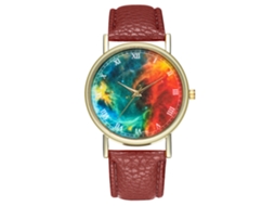 Reloj De Pulsera Unisex De Cuarzo Con Correa De Cuero Colorido Estrella Cielo Marrón