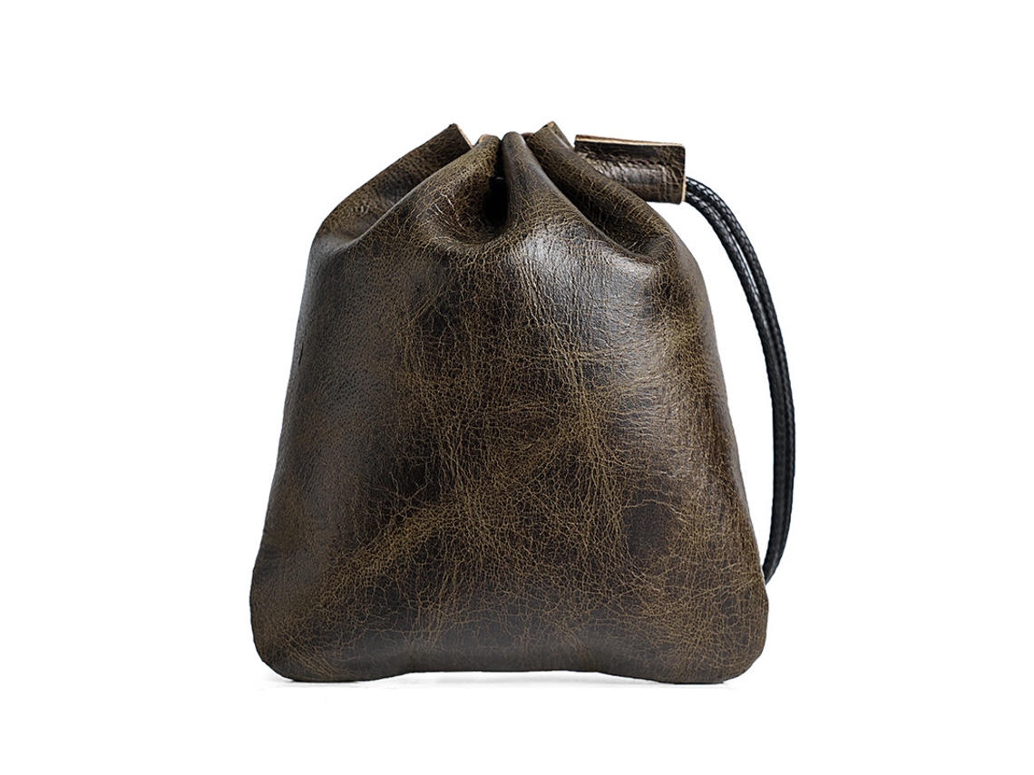 Bolsa de Cordão de Couro Espaçosa Marrom S