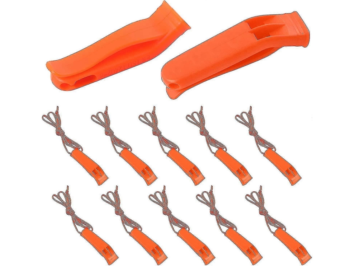 Apito Marítimo Lurelia Pack 10 Peças Em Plástico Tubo Duplo Com Cordão Laranja Para Barco, Caiaque E Resgate