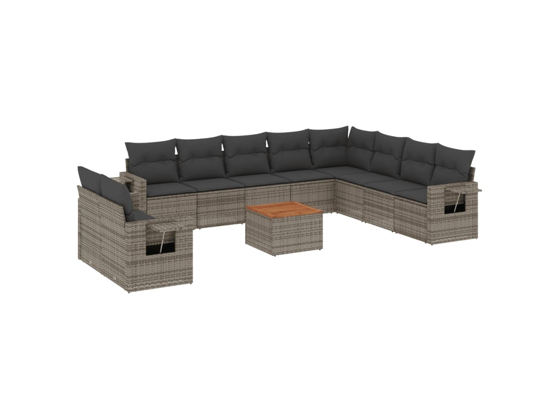 Conjunto de 11 Sofás de Jardim com Almofadões Vime Pe Cinzento MAISON EXCLUSIVE