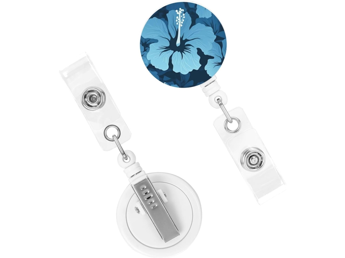 Suporte retrátil para crachá, suporte retrátil resistente para crachá com estampa de hibisco, suporte retrátil para crachá com clipe.