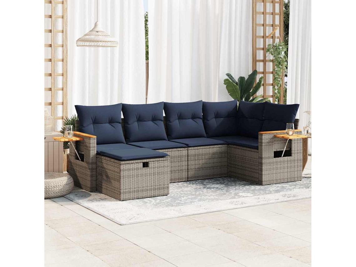 Vidaxl 6 Pcs Conjunto Sofás de Jardim com Almofadões Vime Cinzento