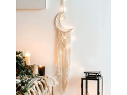 Pendente de Parede Macramê Lua com Luzes Decoração Boho para Lar e Ambientes