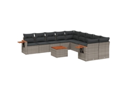 Conjunto de 11 Sofás de Jardim com Almofadões Vime Pe Cinzento MAISON EXCLUSIVE