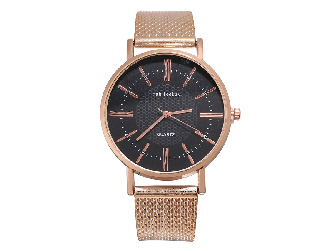 Relógio de Pulso Masculino Casual de Quartzo com Pulseira de Malha e Mostrador Redondo (ouro)