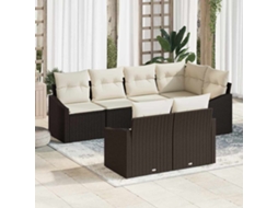 Vidaxl Conjunto De Sofá De Jardim 7 Unid. Marrom E Branco Vime Pe