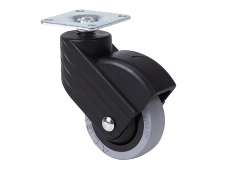 Roda Giratória Placa Preta 10Hp50Cp-Pgi Poliamix-Cinza Borracha Eixo Liso ALEX