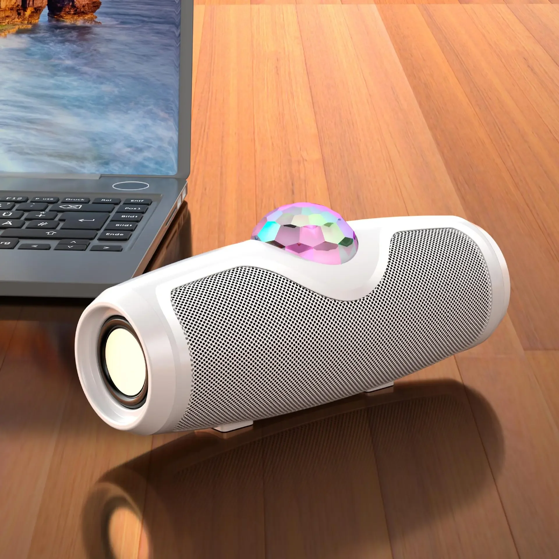 Efeito de Iluminação com Bola Colorida Giratória, Áudio Bluetooth, Quadrado, para Palco de Cinema Ktv. MDUG (branco)