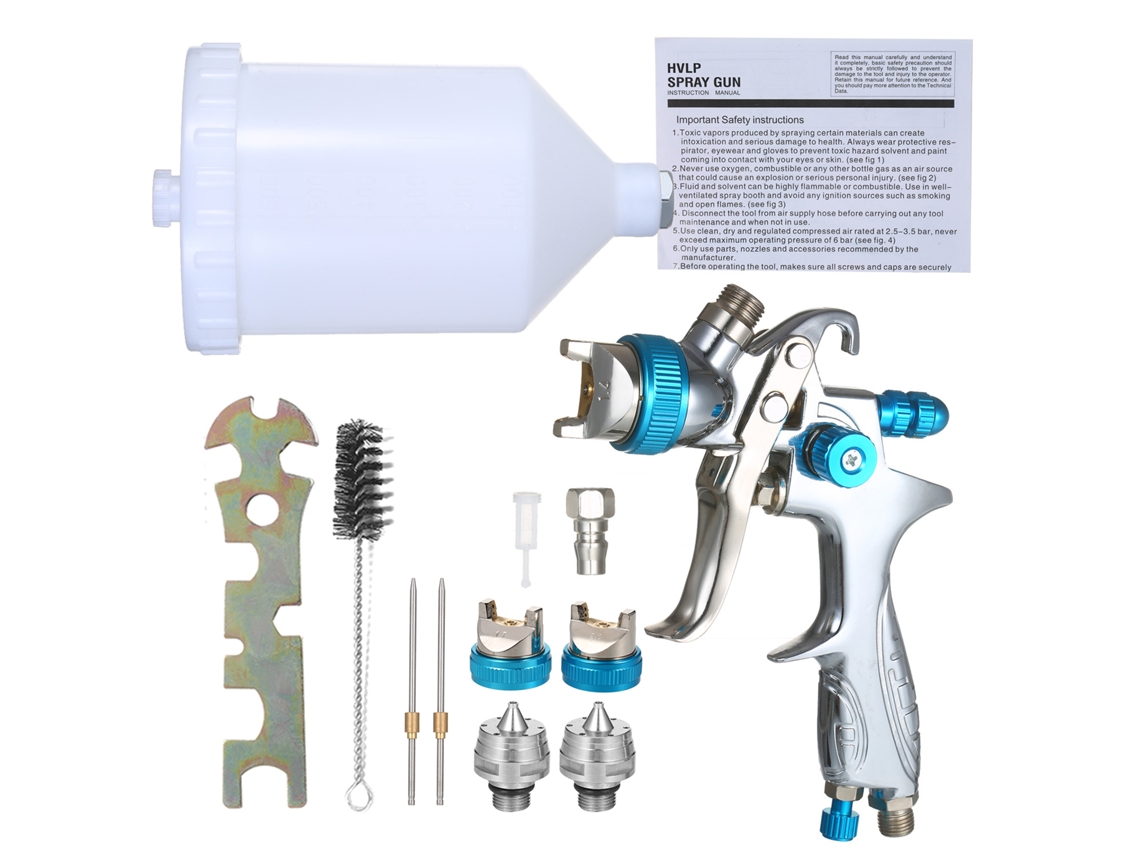 Pistola de pintura com alimentação por gravidade, copo de 600ml e bicos de 1,4mm/1,7mm/2,0mm para paredes/móveis/cercas/armários/mesas/cadeiras.