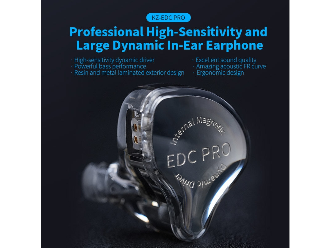 Auscultador Com Fio Kz Edc Pro Com Entrada De 3,5 Mm, Drivers Dinâmicos Grandes, Monitor De Sepulturas, Aparelhagem Hi-Fi Com Cabo De Áudio Destacável, Auscultadores Em
