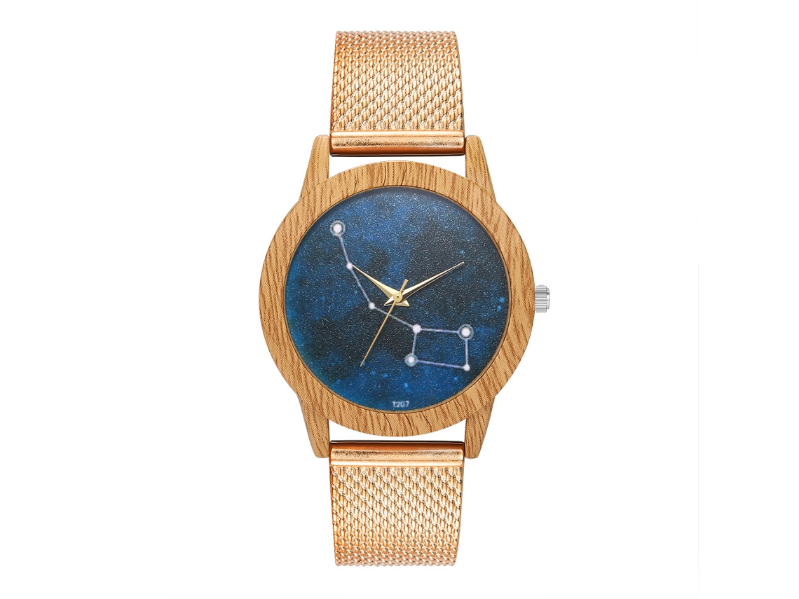 Relógio de pulso casual Zhoulianfa para homens e mulheres com pulseira de malha dourada rosê.