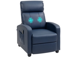 Poltrona De Massagem Reclinável Em Couro Pu Com Controle Remoto E Apoio Para Os Pés, 68x88x98 Cm, Azul Escuro