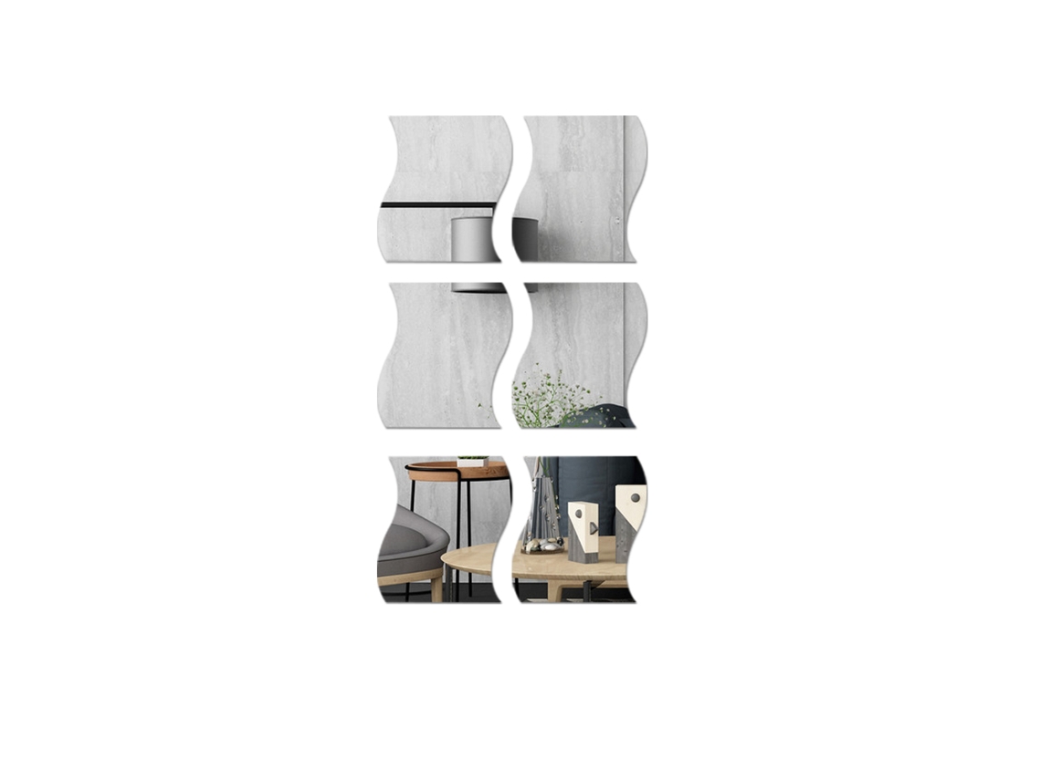 6pcs Adesivo De Parede De Espelho 3d Ondulado Autoadesivo Para Decoração Residencial