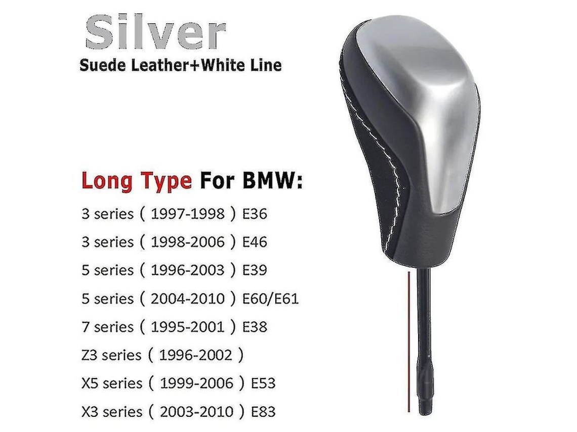 Pomelo de Câmbio Automático com Alcântara para BMW E39 E46 E53 E60 E61 E63 E64 E83 E81 E82 E87 E90 E91 E92 Prata Suede Longo