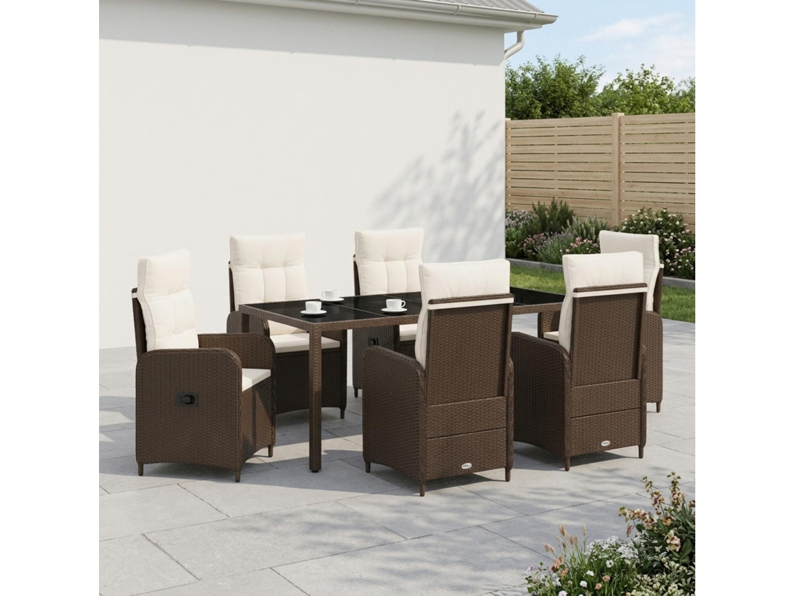 Vidaxl Conjunto De Jantar Para Exterior 7 Unid. Marrom E Branco Creme