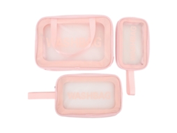 3pcs Transparent Toiletry Bag Large Capacity Travel Makeup Pouch Pink
