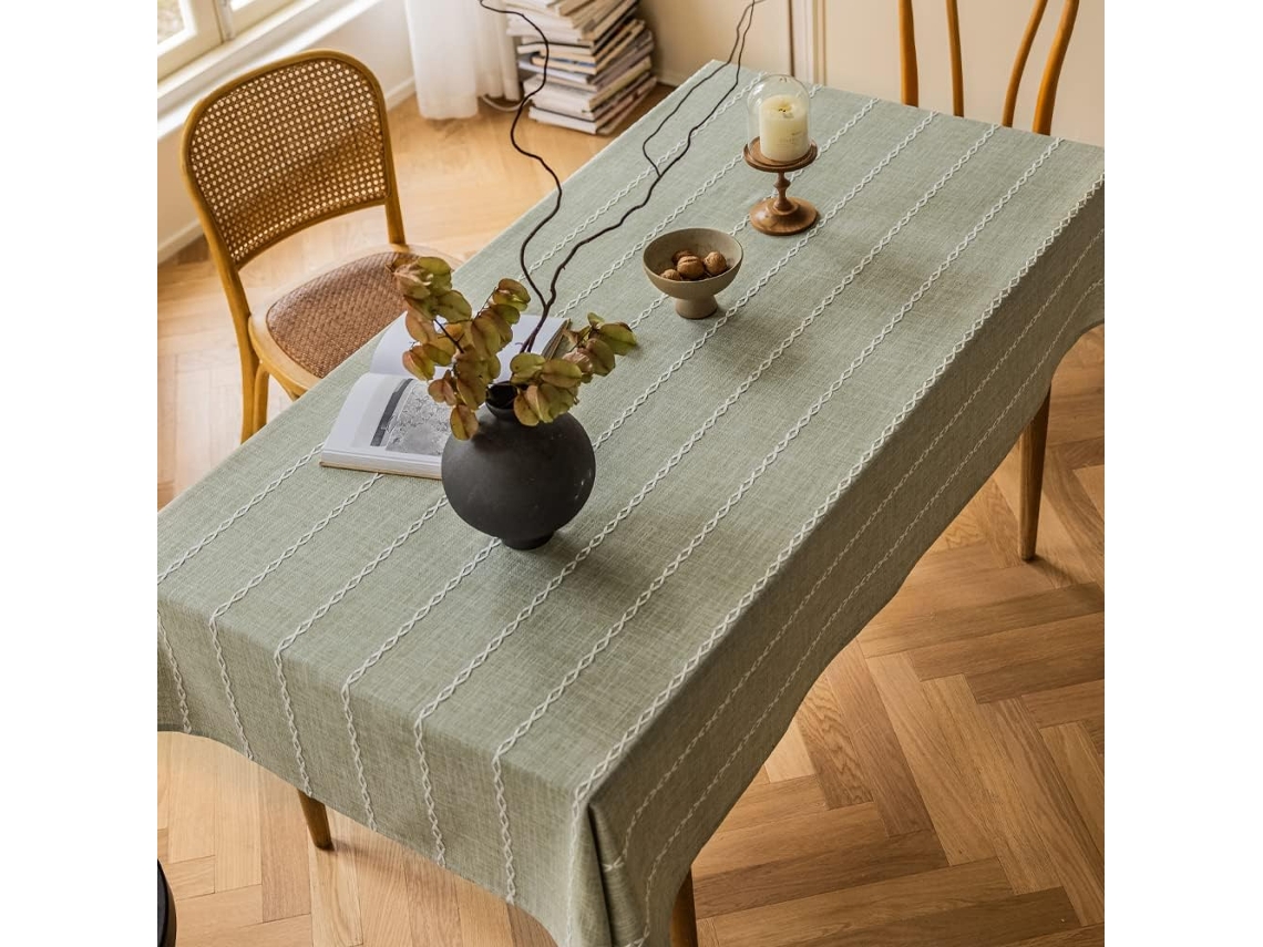 Toalha De Mesa Retangular De Linho E Algodão Verde-sálvia, Toalha De Mesa Boêmia Macia E Lavada, Durável E De Estilo Fazenda