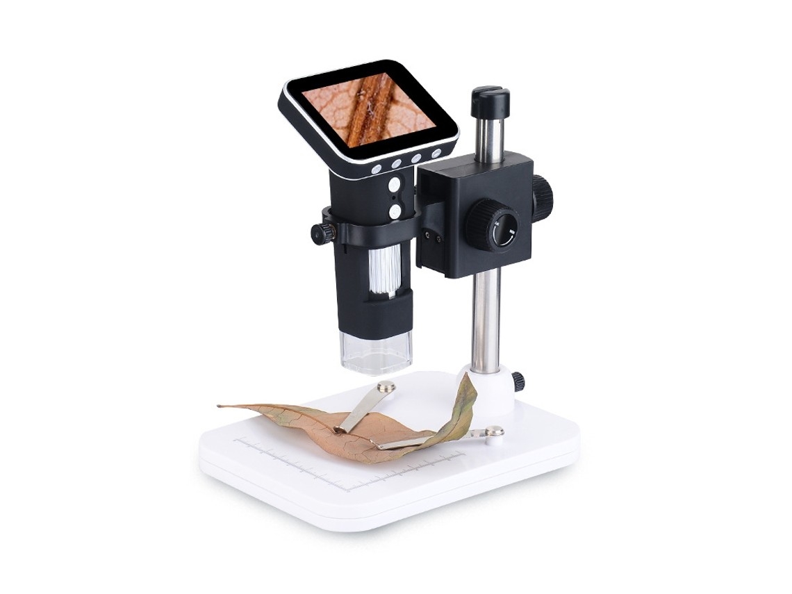 Microscópio digital de alta resolução de 200 W, tela de 3,5 polegadas, lupa de mão com suporte de metal e tela LCD.
