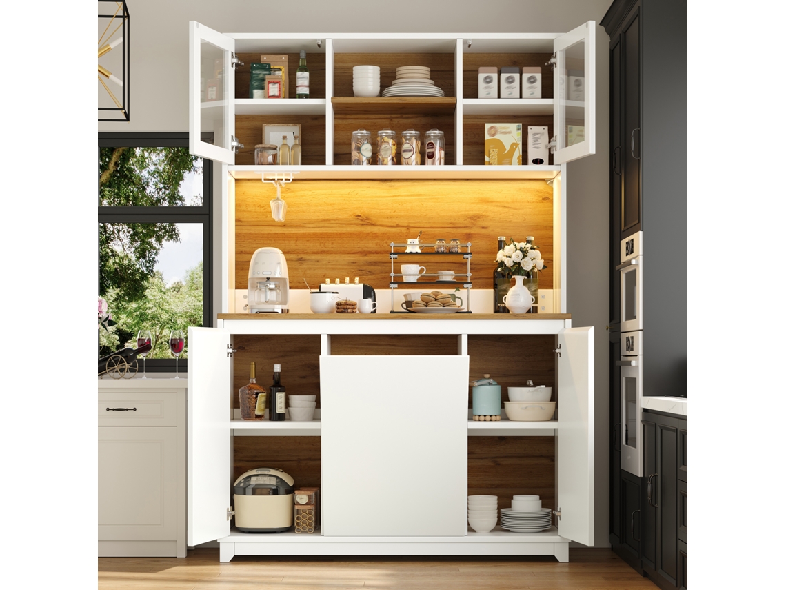 Móvel Alto De Cozinha 120×40×180cm Complementar Com Portas Em Acrílico E Iluminação Led Cor Branca