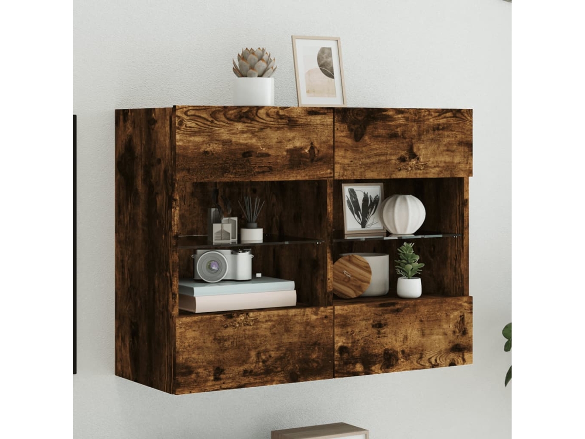 Vidaxl Móvel Parede P/ Tv C/ Luzes Led 78,5x30x60,5 Cm Carvalho Fumado