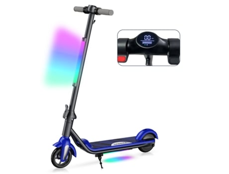 Trotinete Elétrica E-RIDES F602 Azul para Criança (Vel. Máxima 12 km/h | Autonomia 8 km | Dobrável | Tela de LED | Pedais e Frente Luz LED)