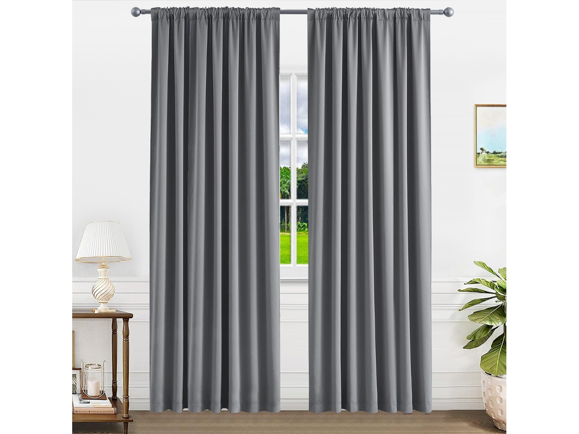 Cortinas blackout para sala de estar, com forro preto adequadas para portas de varanda conjunto de 2 peças cinzento 132 x 274 cm.