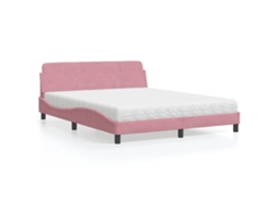 Vidaxl Cama Com Colchão Dover 160x200 Cm Veludo Rosa