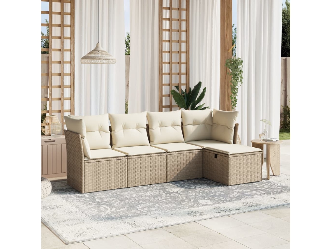 Conjunto de sofá de jardim de 5 peças com almofadas de veludo bege Lovely Home