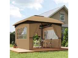 Gazebo de jardim 3,4x3,4m com paredes, proteção UV e telhado duplo bege