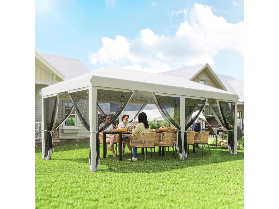 Toldo Retrátil Para Gazebo Pop-up 6x3 M, Com 6 Laterais Em Tela Com Proteção Uv E Bolsa De Transporte, Na Cor Creme