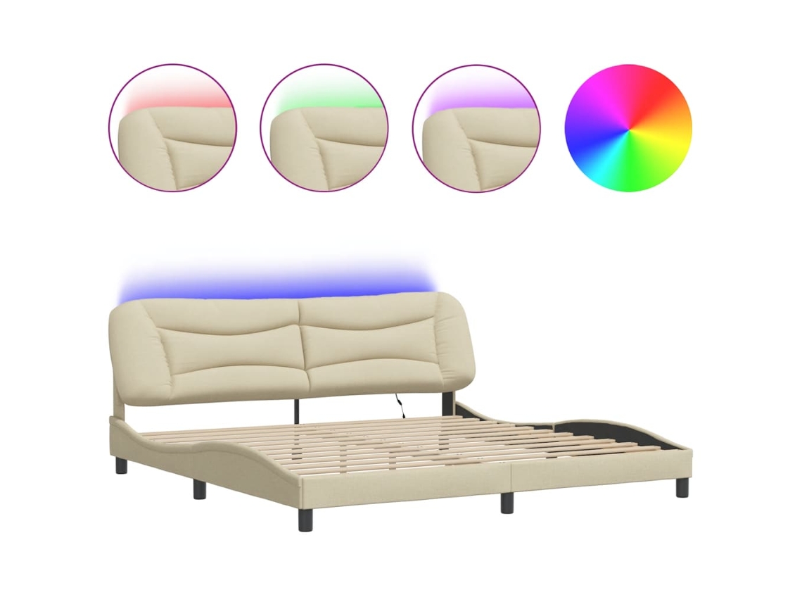 Estrutura de Cama com Led Sem Colchão Hvar 200x200 Cm Tecido Creme MAISON EXCLUSIVE