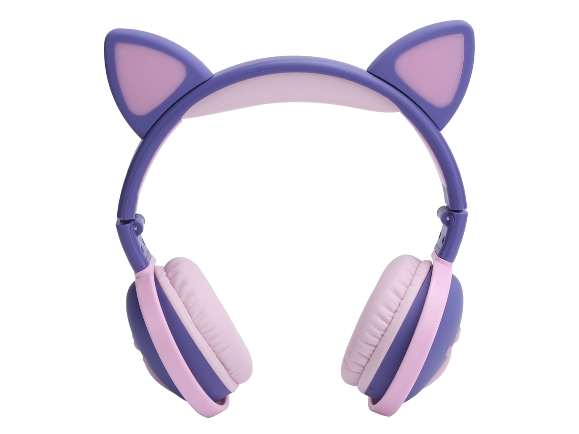 Fone De Ouvido Bluetooth Sem Fio Com Luz Led Gato Orelha Hifi Esportivo Pasta Roxo Escuro