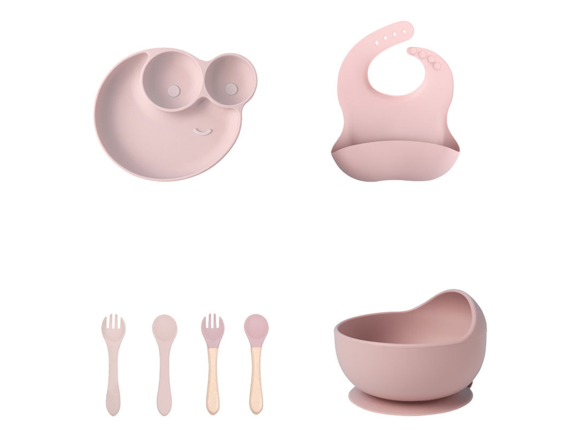 Conjunto De 6 Talheres Para Bebê, Tapete: Silicone Rosa-escuro: Antiaderente, Livre De Bpa, Alimentação Complementar Automática Do...