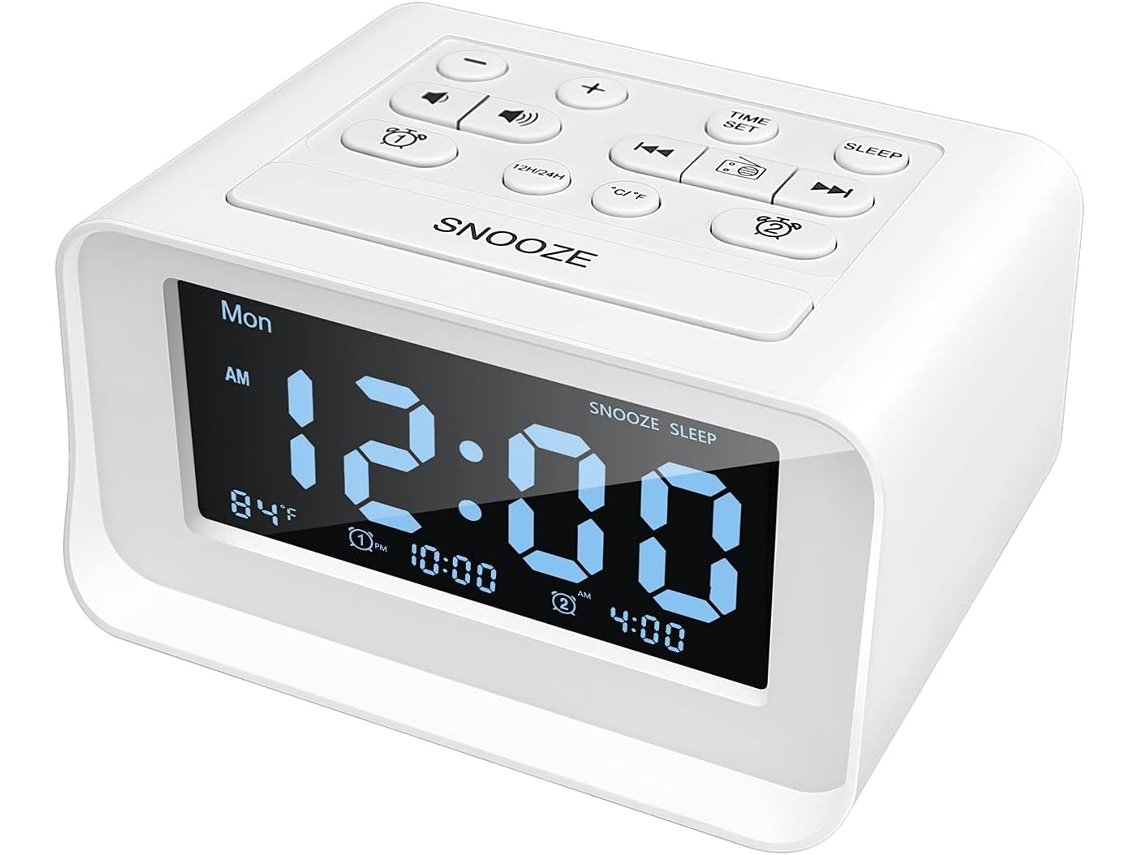 Rádio relógio com Alarmes Duplos, USB BRILVIBERA (branco)