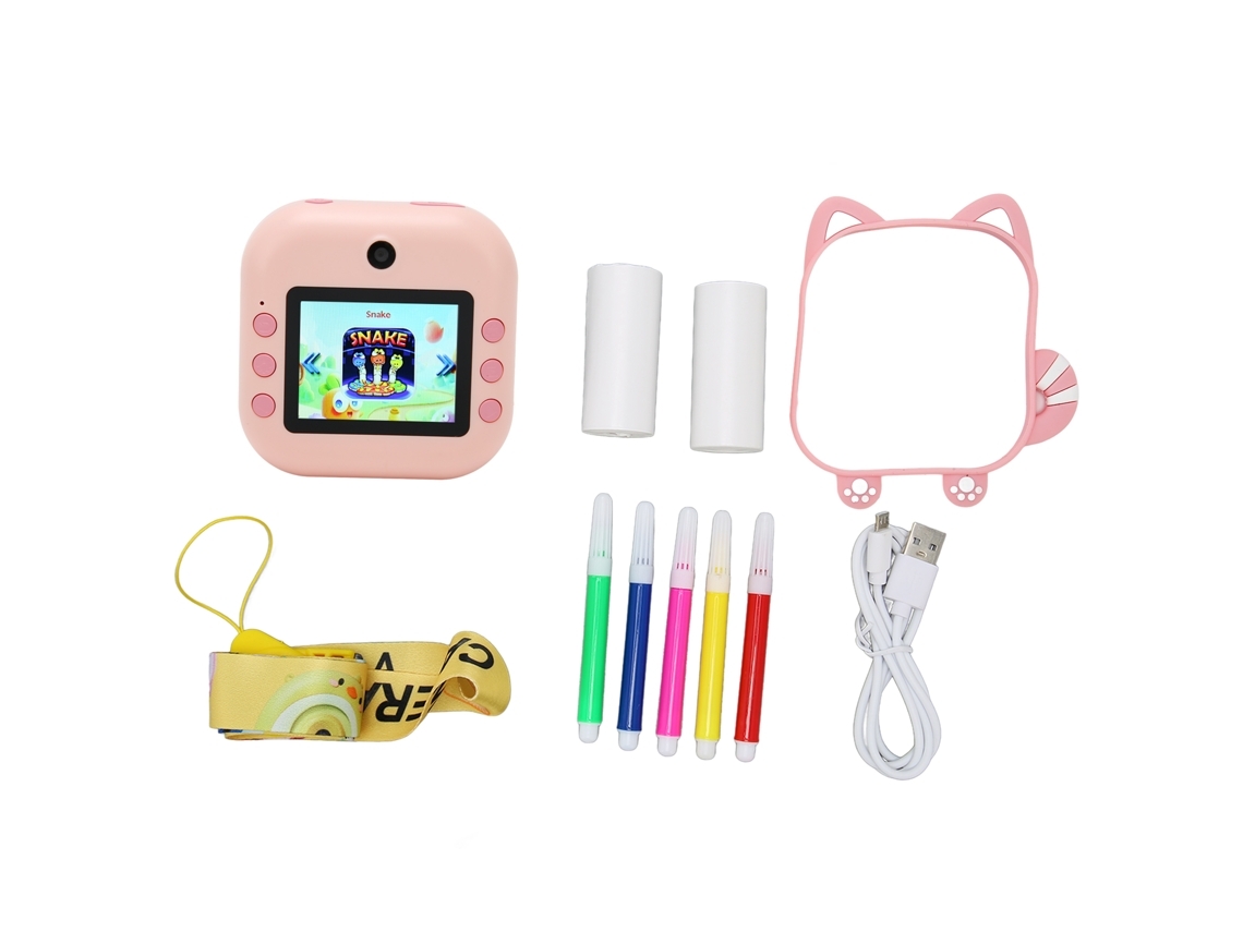 Câmera Digital Infantil Com Função De Impressão Instantânea, Resolução De 48 Megapixels, Tela Ips De 2, 4 Polegadas, Cor Rosa, Vídeo 1080p, Zoom De