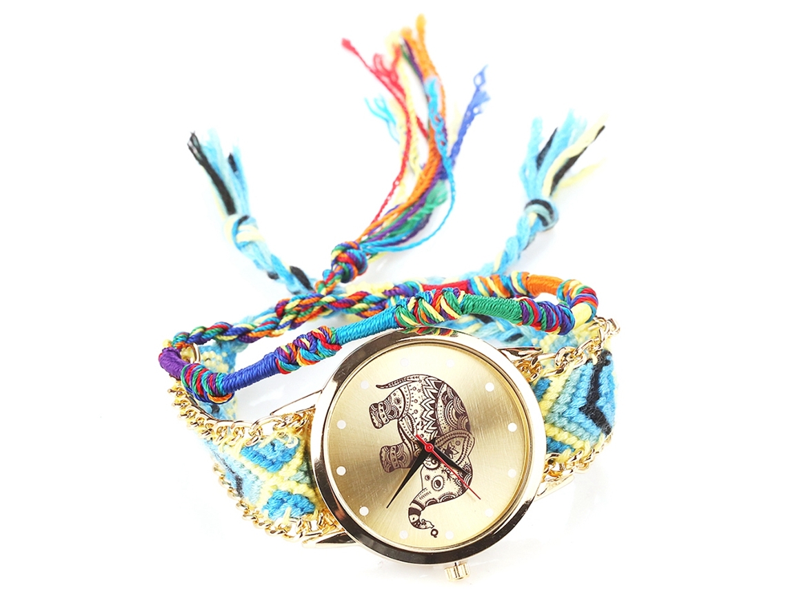 Relógio de Pulso Feminino Quartz com Pulseira Tecida À Mão Padrão de Elefante Vansvar