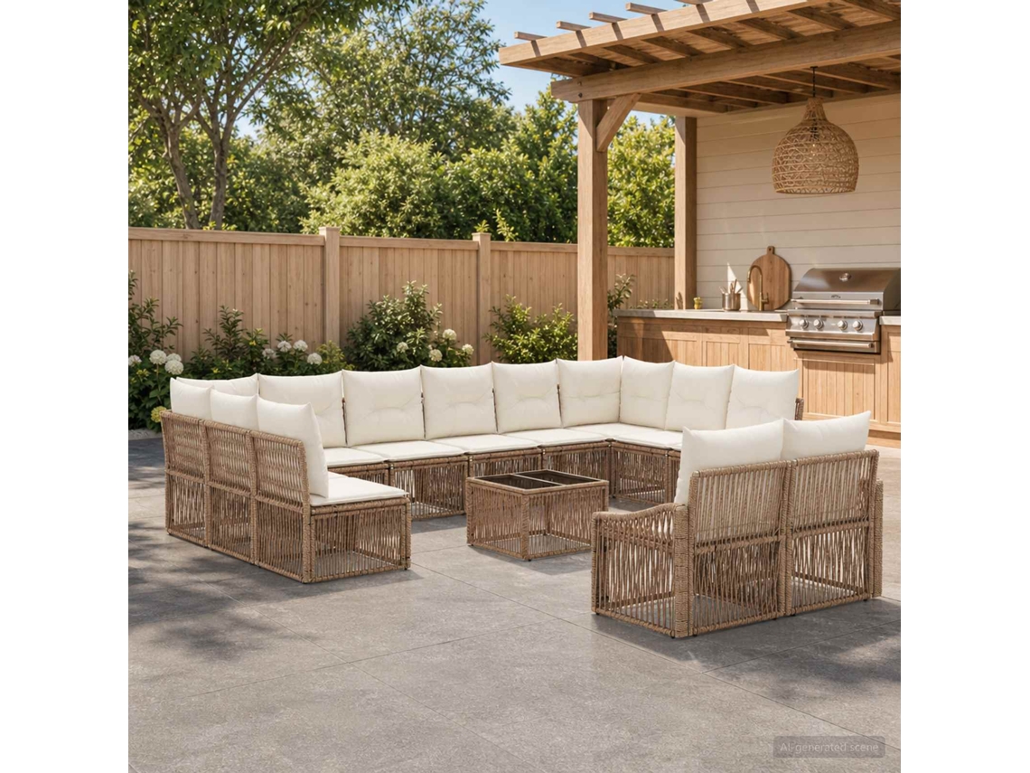 Vidaxl Conjunto De Sofá De Jardim 13 Pcs Bege Vime Pe