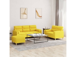 Vidaxl 3 Pcs Conjunto De Sofás Com Almofadas Tecido Amarelo-claro