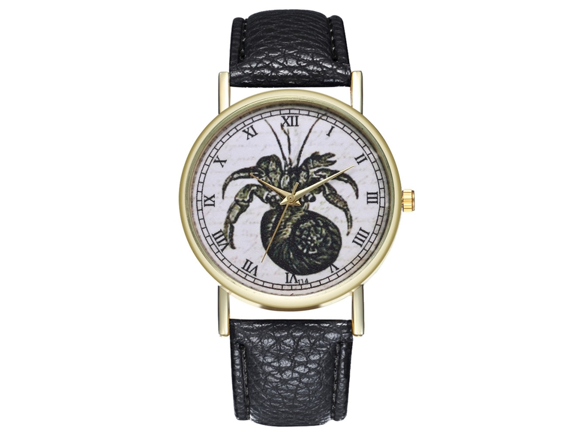 Relógio feminino de quartzo com pulseira de couro PU, mostrador redondo grande, moderno (preto)