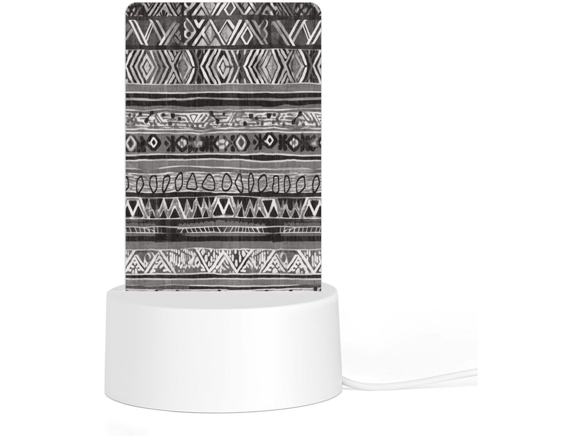 Luminária Noturna De Led Em Acrílico Com Base Plástica Encaixável, Estampa Tribal Cinza, Luz Uniforme E Totalmente