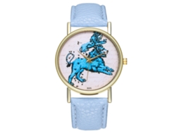Reloj Casual De Moda Unisex Con Cuerda De Cuero Y Movimiento De Quartzo Azul Claro