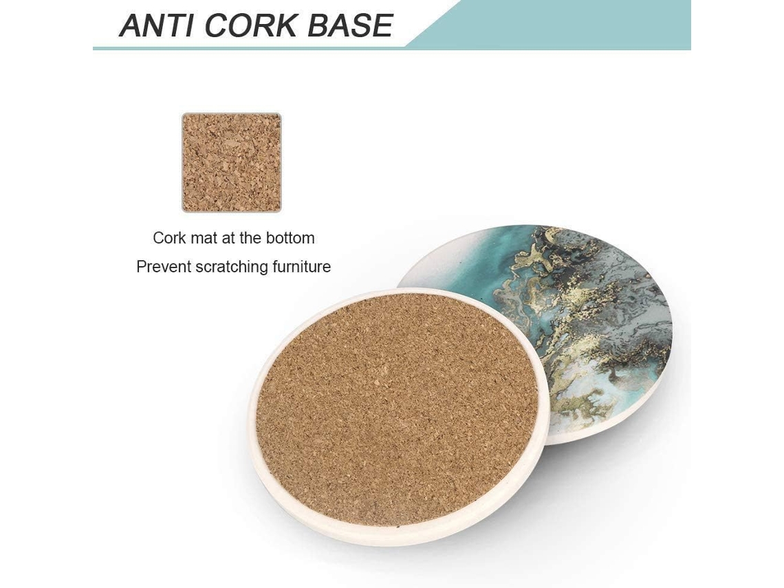 Lurelia Base Copos 4 Un Cortiça Pedra Redondo Absorvente Bebidas