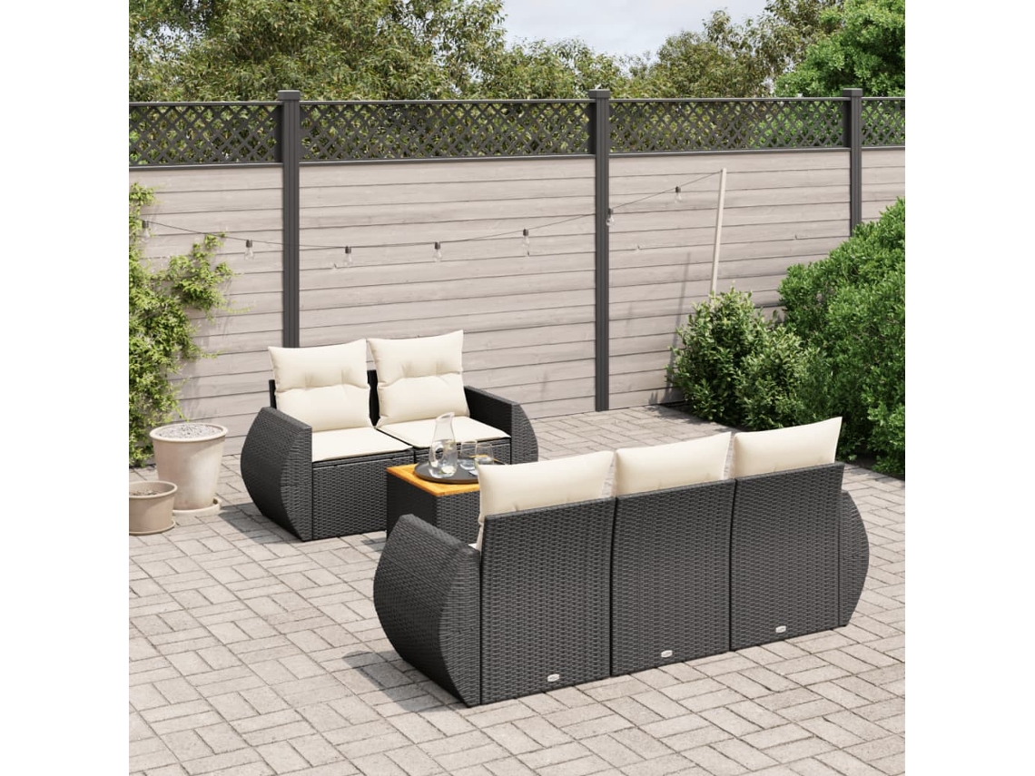 6 Pcs Conjunto Sofás De Jardim C/ Almofadões Vime Pe Preto Dkd Home Decor
