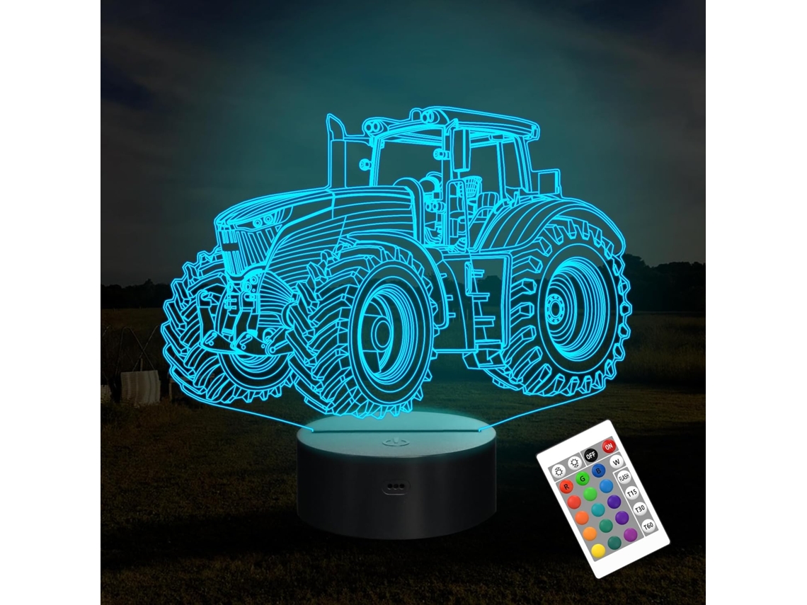 Luz Noturna 3d Com Iluso De Trator, Iluminao Hologrfica Ajustvel Em 16 Cores, Brinquedo Com Temporizador E Carregamento Usb Aquaforge