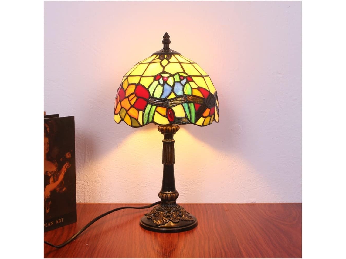 Abajur De Mesa Estilo Tiffany 20cm, Com Cúpula De Vidro Decorada Pintura Pássaro, Soquete E27, Estilo Antigo E