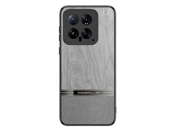 Capa Protetora De Celular Com Textura De Madeira E Couro Tpu Para Xiaomi 14t Pro - Cinza