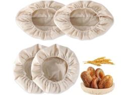 Conjunto 4 Panos Fermentação Pão - Forros Cesto Fermentação - Para Massa Redonda E Oval - Algodão Linho - Bege